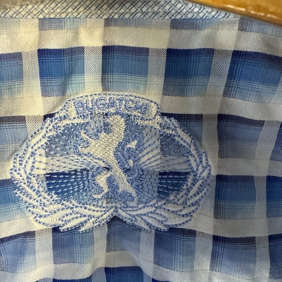 Bugatchi Shirt Mens L Large Blue Plaid Shaped Fit Short Sleeve Button Up Cotton - Picture 2 of 10